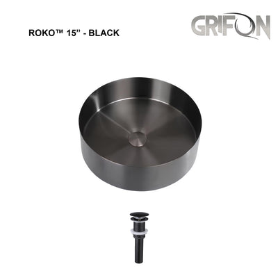 ROKO™ – Single Bowl Rectangular Stainless Steel - 15"- Black & Rose Gold - Bathroom Sink