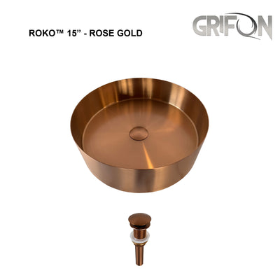 ROKO™ – Single Bowl Rectangular Stainless Steel - 15"- Black & Rose Gold - Bathroom Sink