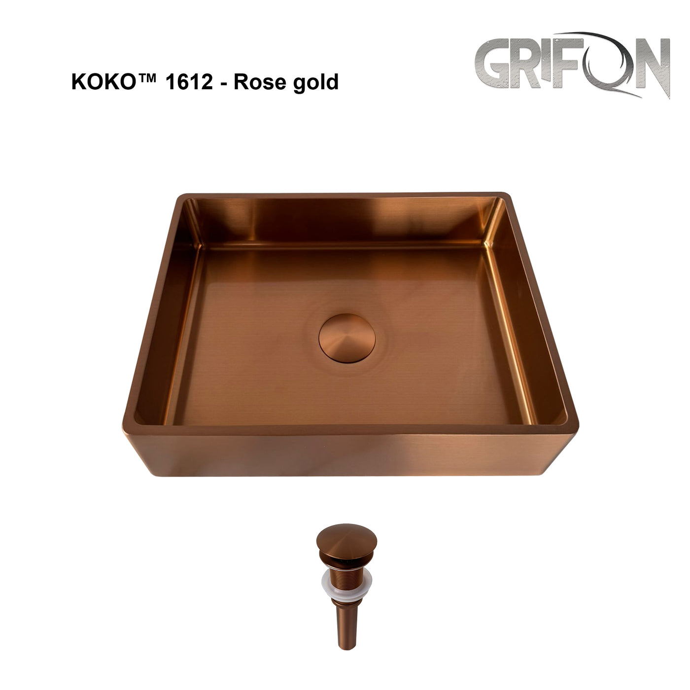 KOKO™ – Single Bowl Rectangular Stainless Steel - 16"x12"- Black & Rose Gold - Bathroom Sink