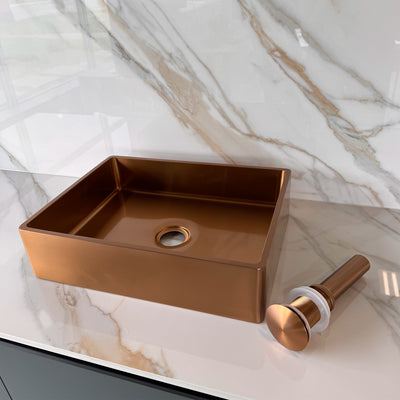 KOKO™ – Single Bowl Rectangular Stainless Steel - 16"x12"- Black & Rose Gold - Bathroom Sink