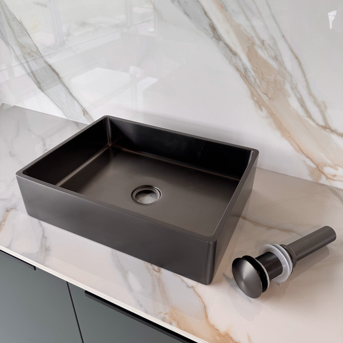 KOKO™ – Single Bowl Rectangular Stainless Steel - 16"x12"- Black & Rose Gold - Bathroom Sink