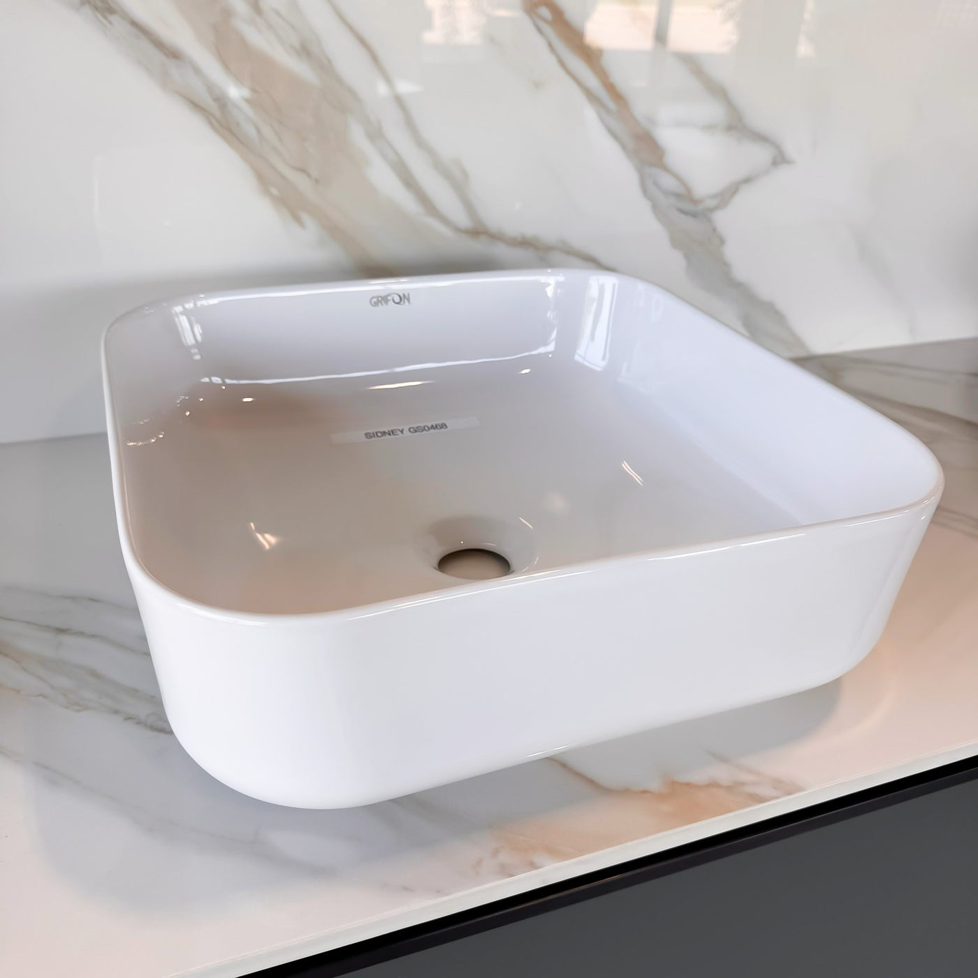 Sidney™ GS0468 – White Ceramic 15,4” - Square Vessel sink -  Bathroom Sink