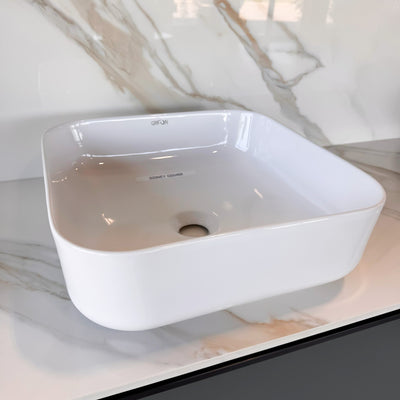 Sidney™ GS0468 – White Ceramic 15,4” - Square Vessel sink -  Bathroom Sink