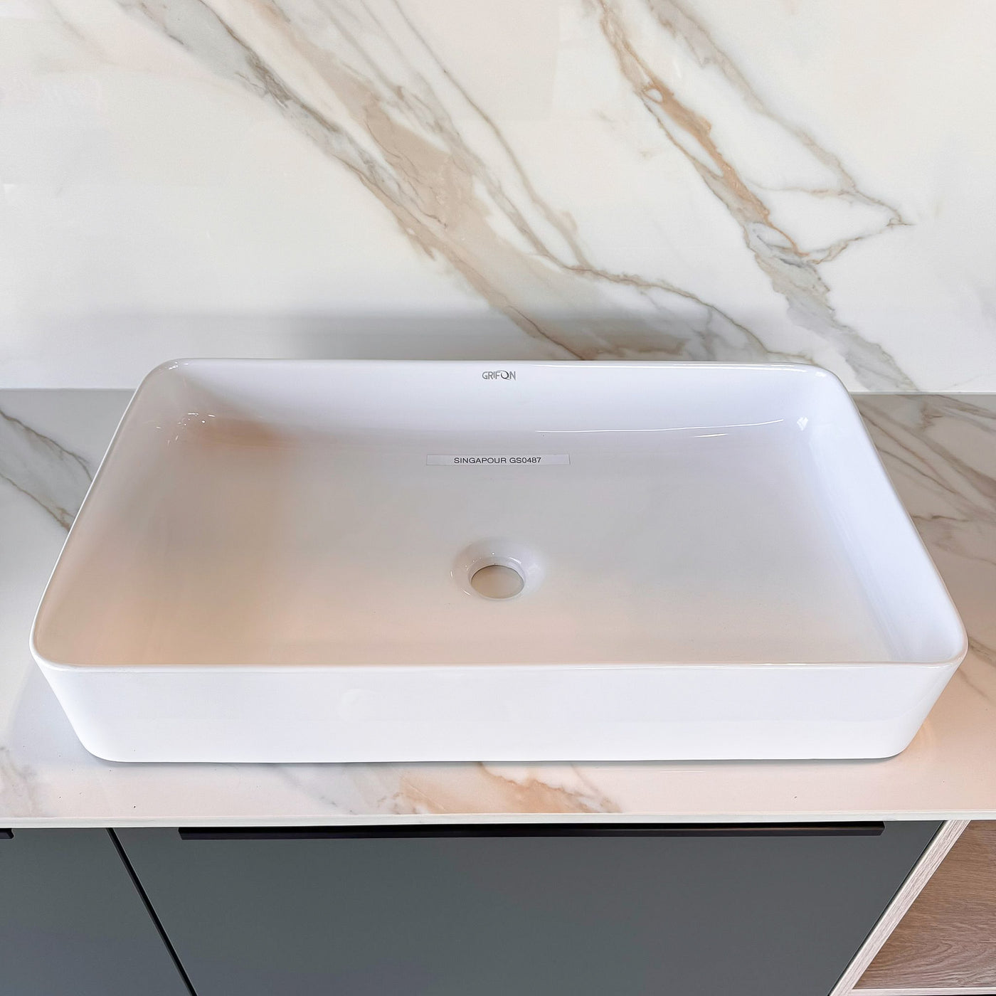 Singapore™ GS0487 – Rectangular Vessel Ceramic Bathroom Sink - 23,6"- White - Bathroom Sink