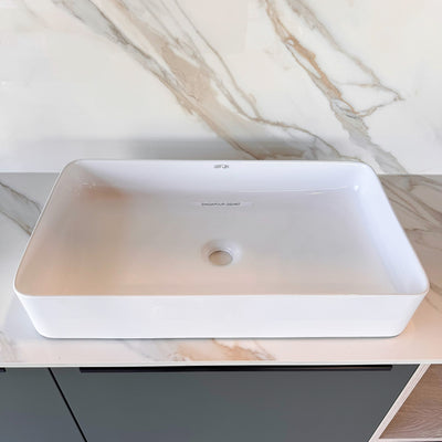 Singapore™ GS0487 – Rectangular Vessel Ceramic Bathroom Sink - 23,6"- White - Bathroom Sink