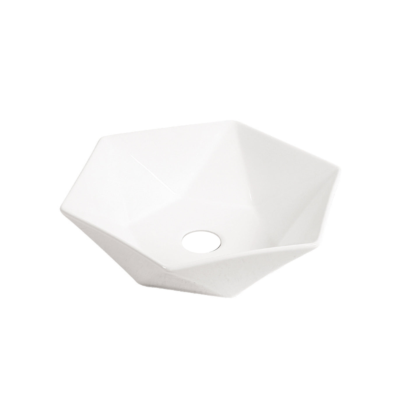 California™ GS0422 – White Ceramic 18,9” Hexagonal Vessel Sink -  Bathroom Sink