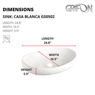 Casa Blanca™ GS0502 – White Ceramic 24.8” Oval Vessel Sink -  Bathroom Sink