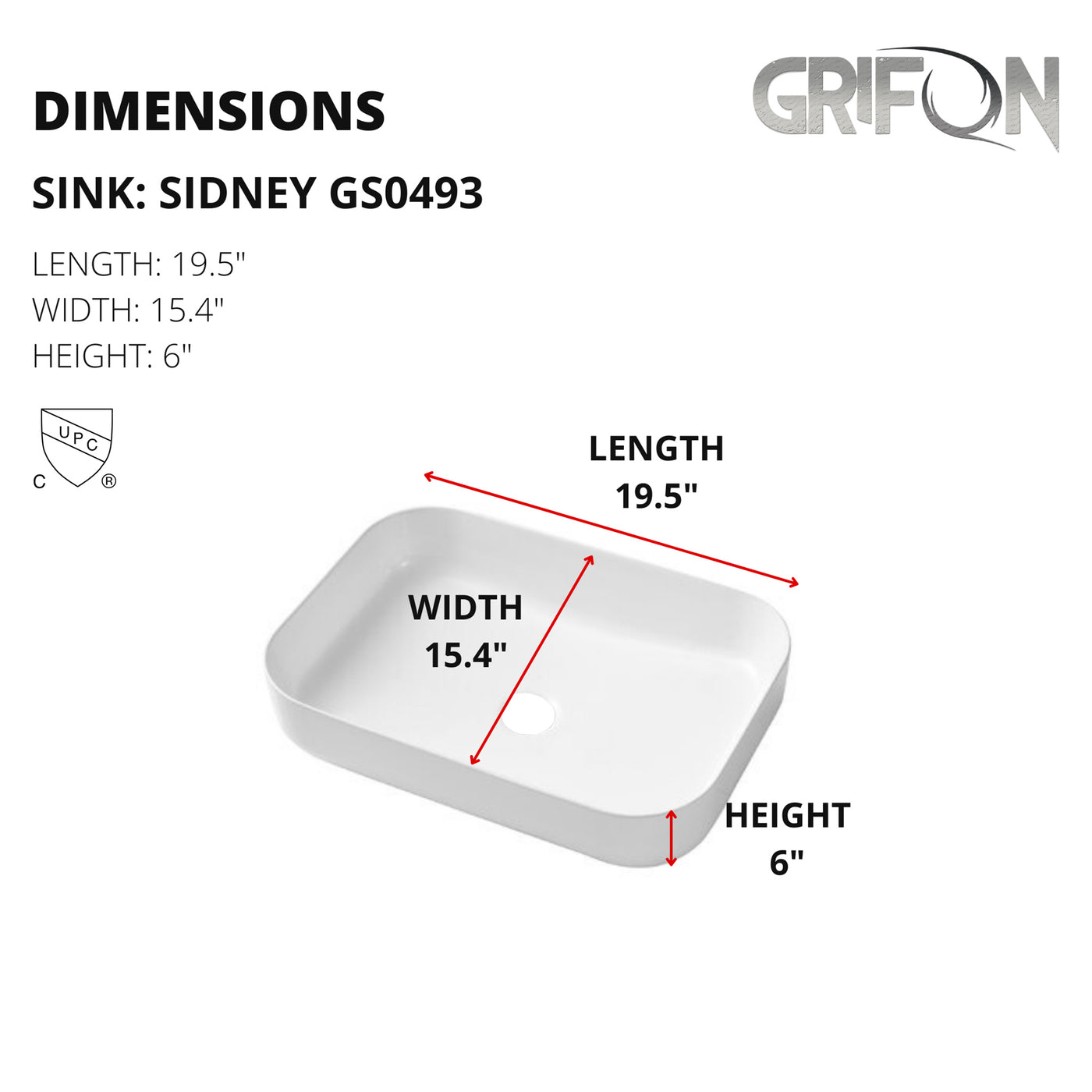 SIDNEY™GS0493 – Rectangular Vessel Ceramic Bathroom Sink - 19,5"-  White - Bathroom Sink