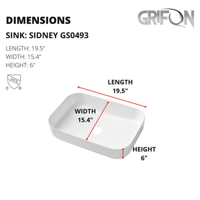 SIDNEY™GS0493 – Rectangular Vessel Ceramic Bathroom Sink - 19,5"-  White - Bathroom Sink