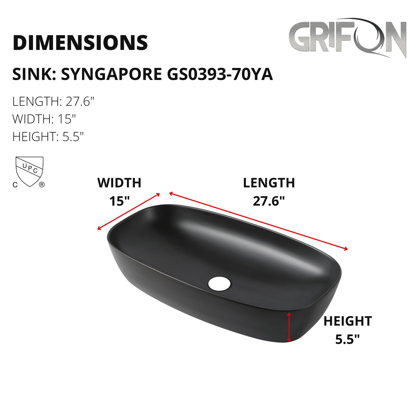 Singapore™ GS0393 – Rectangular Vessel Ceramic Bathroom Sink - 27,6"- Black - Bathroom Sink