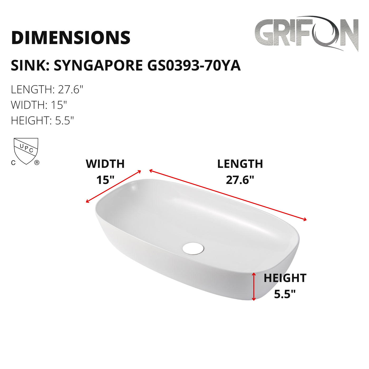 Singapore™ GS0393 – Rectangular Vessel Ceramic Bathroom Sink - 27,6"- White - Bathroom Sink