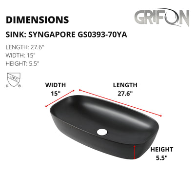 Singapore™ GS0393 – Rectangular Vessel Ceramic Bathroom Sink - 27,6"- Black - Bathroom Sink