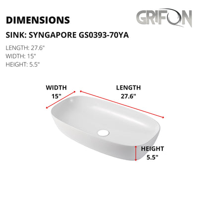 Lavabo de salle de bain en céramique rectangulaire Singapore™ GS0393 de 27,6 po en blanc