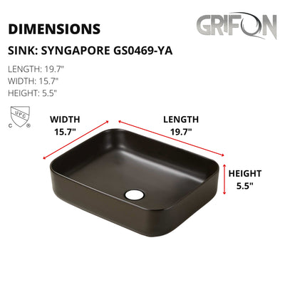 Singapore™ GS0469-YA – Rectangular Vessel Ceramic Bathroom Sink - 19,7"- Black - Bathroom Sink