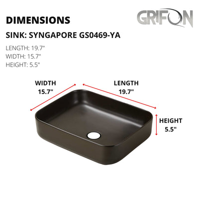 Lavabo de salle de bain en céramique rectangulaire 19,7 po Singapore™ GS0469-YA en noir