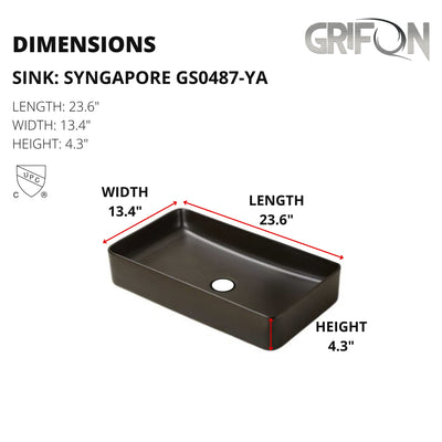 Singapore™ GS0487-YA  – Rectangular Vessel Ceramic Bathroom Sink - 23,6"- Black - Bathroom Sink