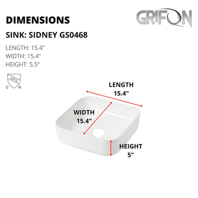 Sidney™ GS0468 – White Ceramic 15,4” - Square Vessel sink -  Bathroom Sink