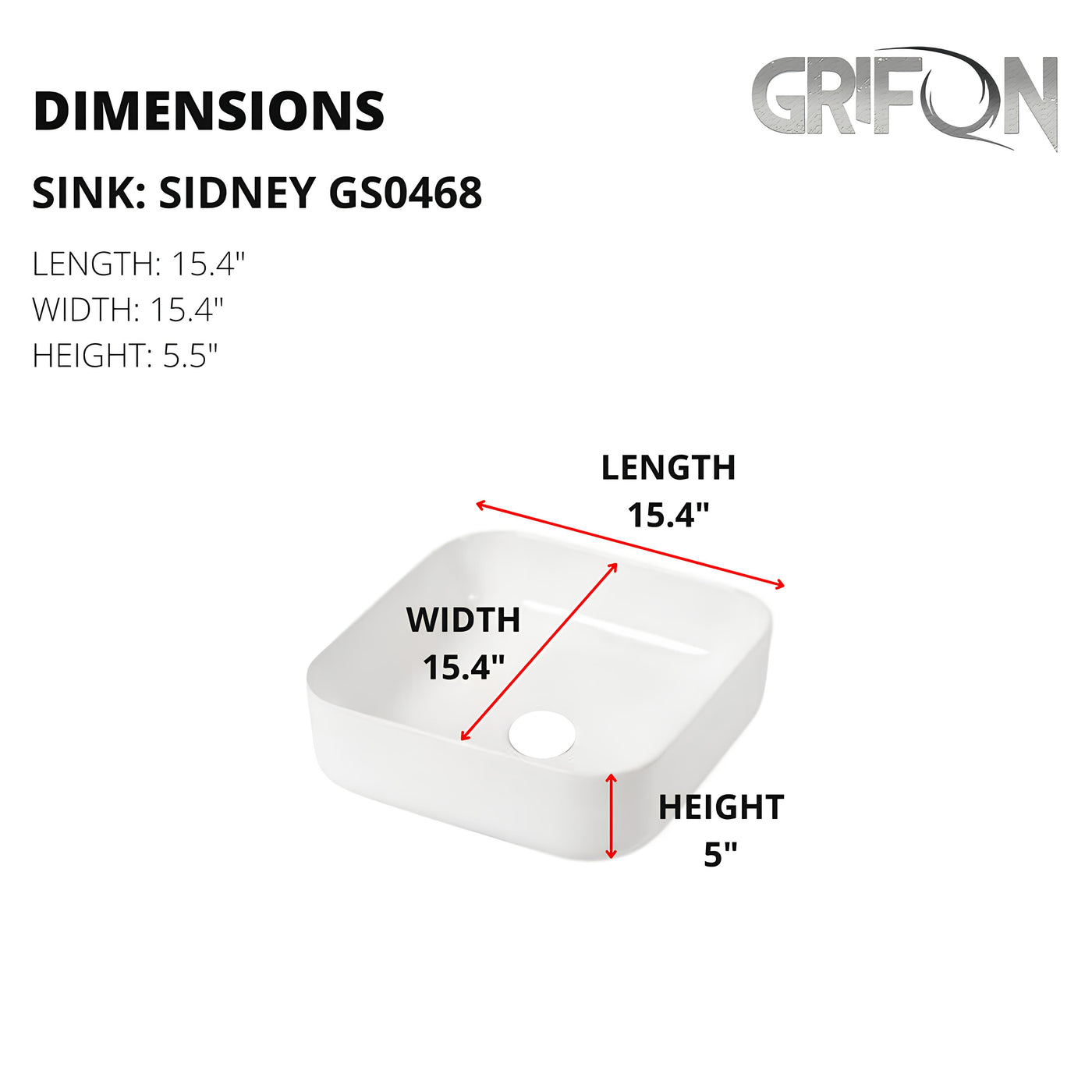 Sidney™ GS0468 – White Ceramic 15,4” - Square Vessel sink -  Bathroom Sink