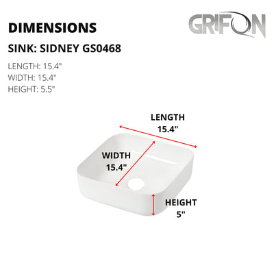 Sidney™ GS0468 – White Ceramic 15,4” - Square Vessel sink -  Bathroom Sink