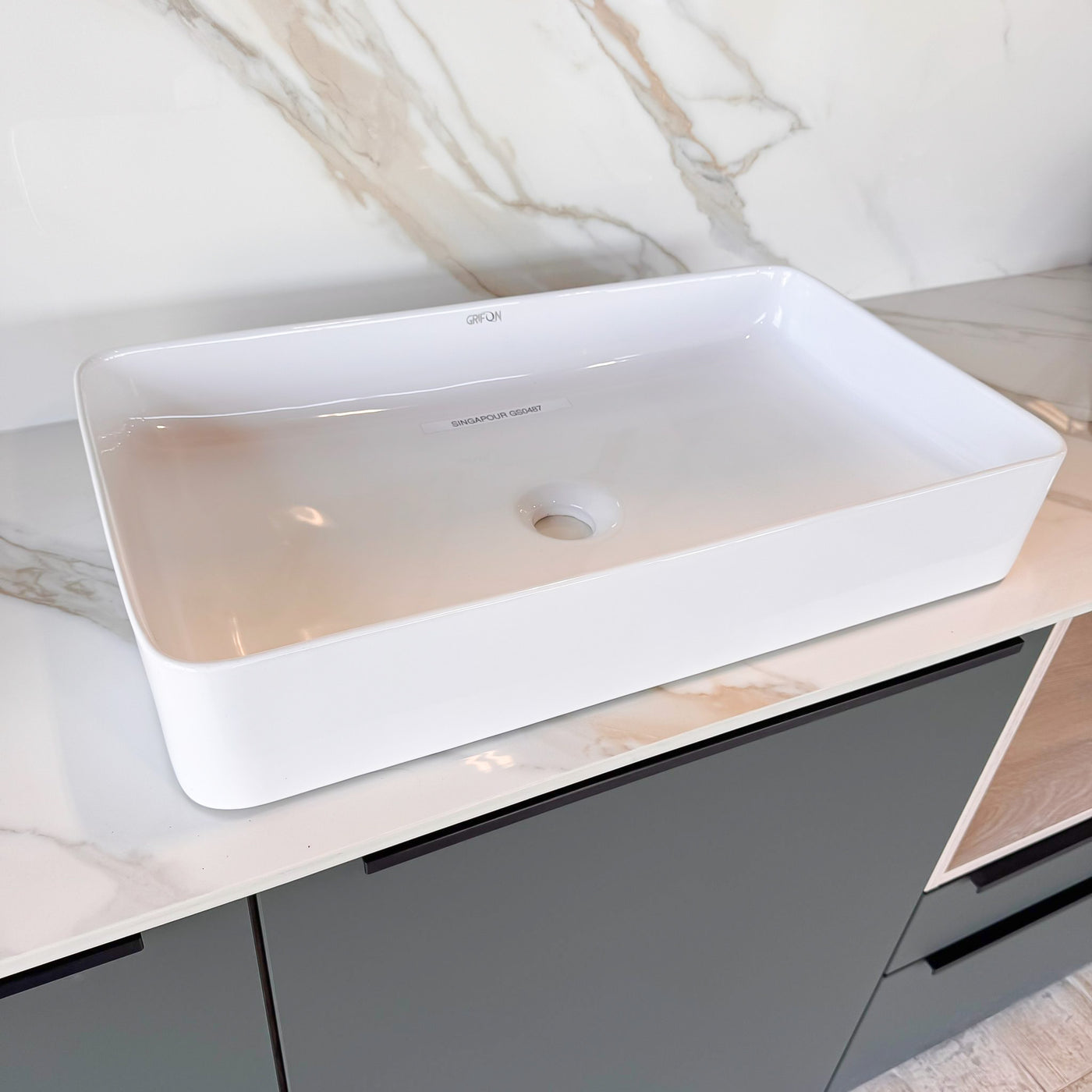 Singapore™ GS0487 – Rectangular Vessel Ceramic Bathroom Sink - 23,6"- White - Bathroom Sink