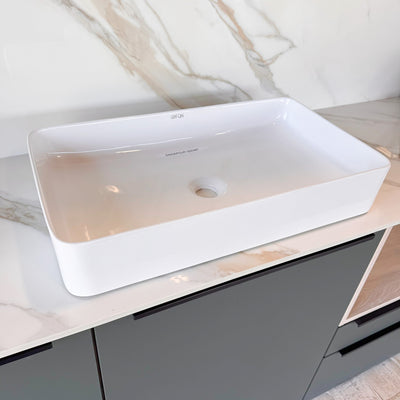 Singapore™ GS0487 – Rectangular Vessel Ceramic Bathroom Sink - 23,6"- White - Bathroom Sink