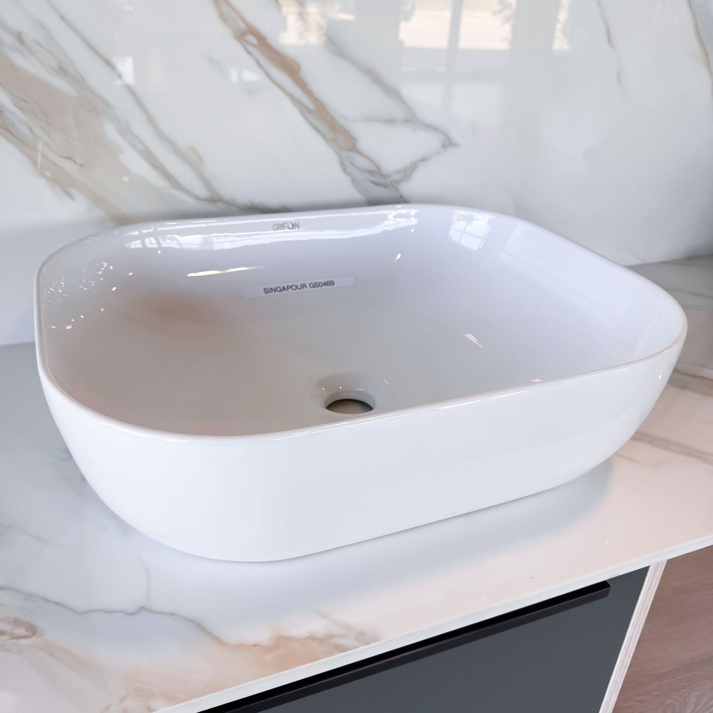 Singapore™ GS0469 – White Ceramic 19,7” - Rectangular Vessel sink-  Bathroom Sink