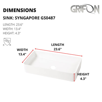 Singapore™ GS0487 – Rectangular Vessel Ceramic Bathroom Sink - 23,6"- White - Bathroom Sink