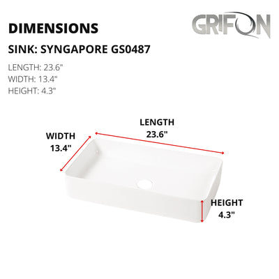 Singapore™ GS0487 – Rectangular Vessel Ceramic Bathroom Sink - 23,6"- White - Bathroom Sink