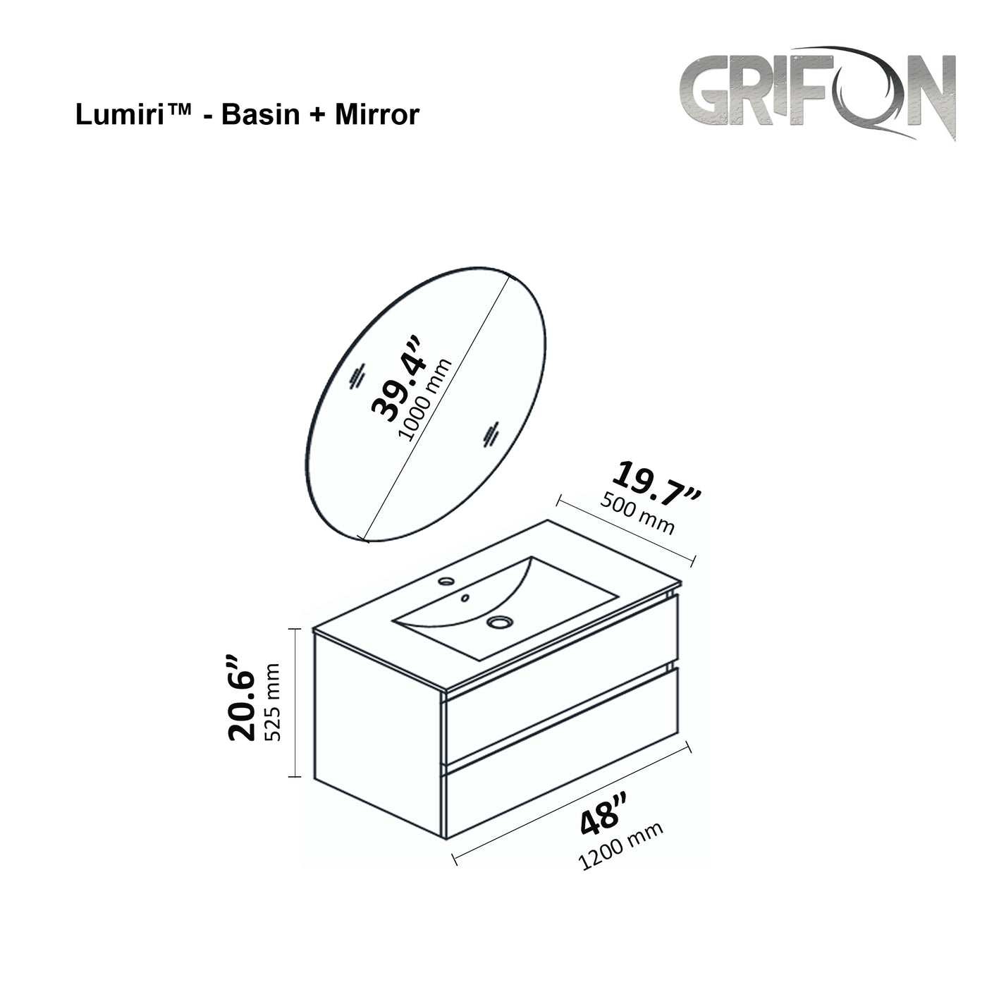 Lumiri™ - Wall-Mounted Bathroom Vanity 36", 48" & 60" Sizes