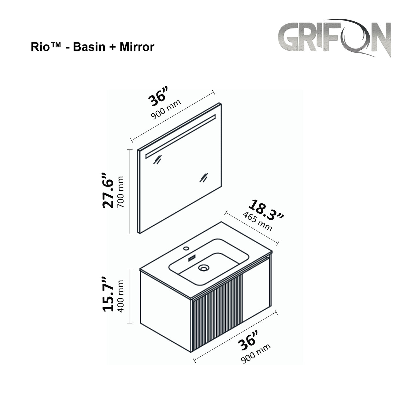 Rio™ – Wall-Mounted Bathroom Vanity 36" & 48" Sizes