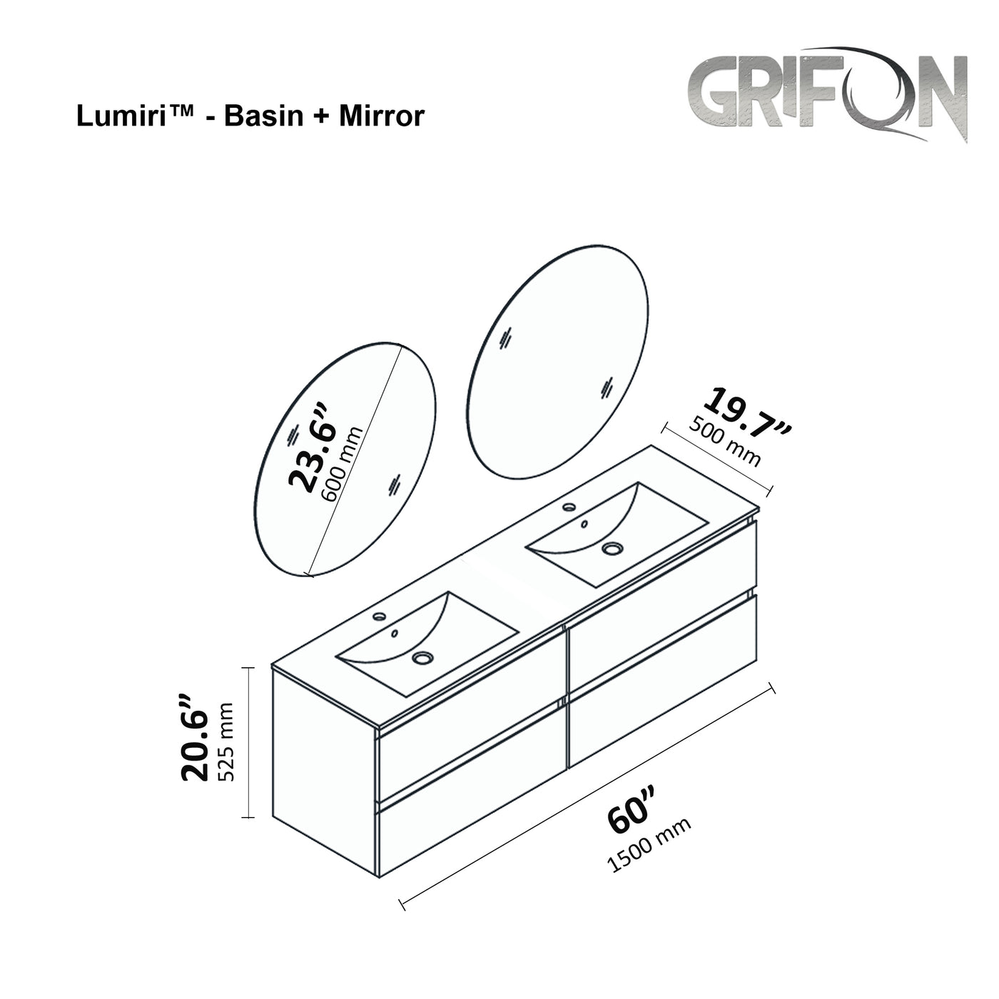 Lumiri™ - Wall-Mounted Bathroom Vanity 36", 48" & 60" Sizes