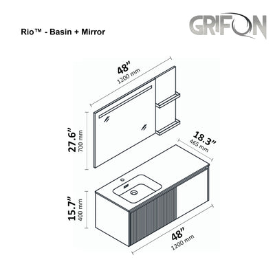 Rio™ – Wall-Mounted Bathroom Vanity 36" & 48" Sizes