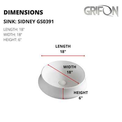 SIDNEY™GS0391 – Round Vessel Ceramic Bathroom Sink - 18"-  White - Bathroom Sink