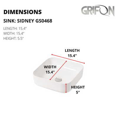 Sidney™ GS0468 – White Ceramic 15,4” - Square Vessel sink -  Bathroom Sink
