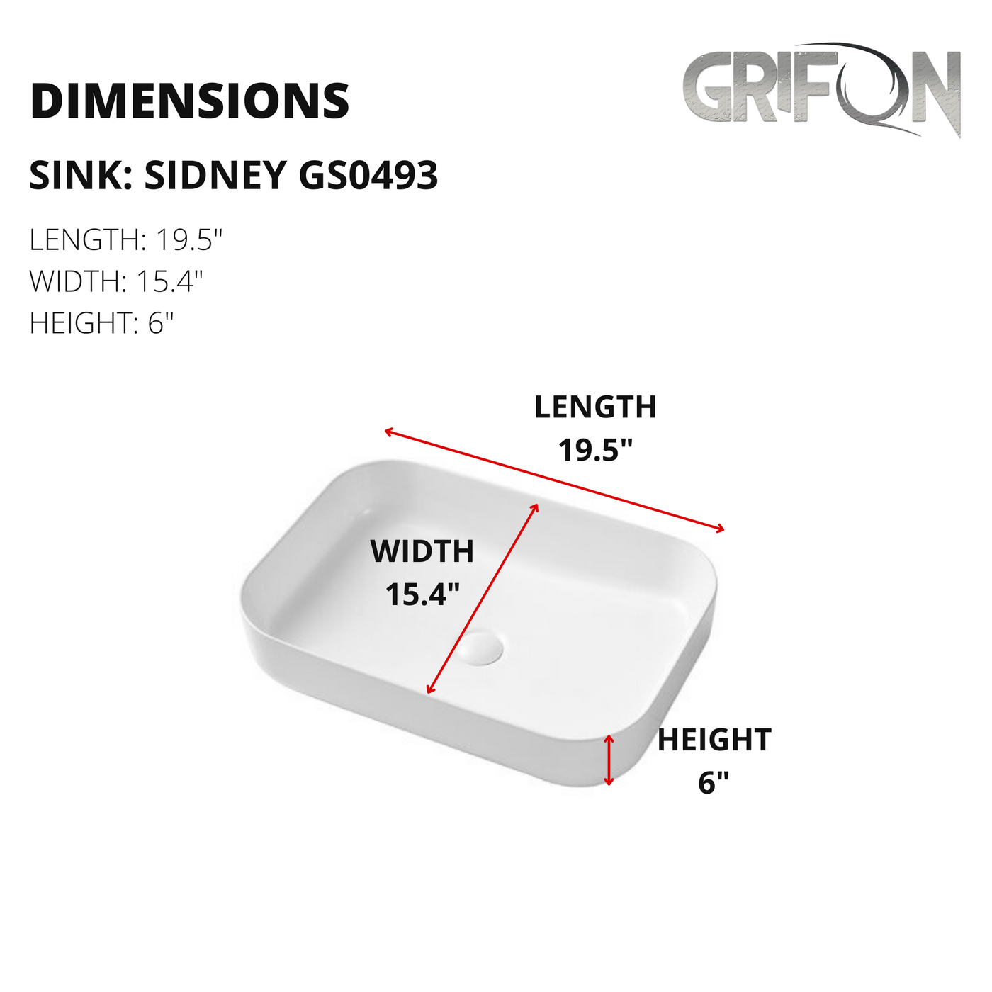SIDNEY™GS0493 – Rectangular Vessel Ceramic Bathroom Sink - 19,5"-  White - Bathroom Sink