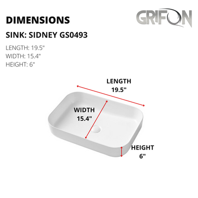 SIDNEY™GS0493 – Rectangular Vessel Ceramic Bathroom Sink - 19,5"-  White - Bathroom Sink