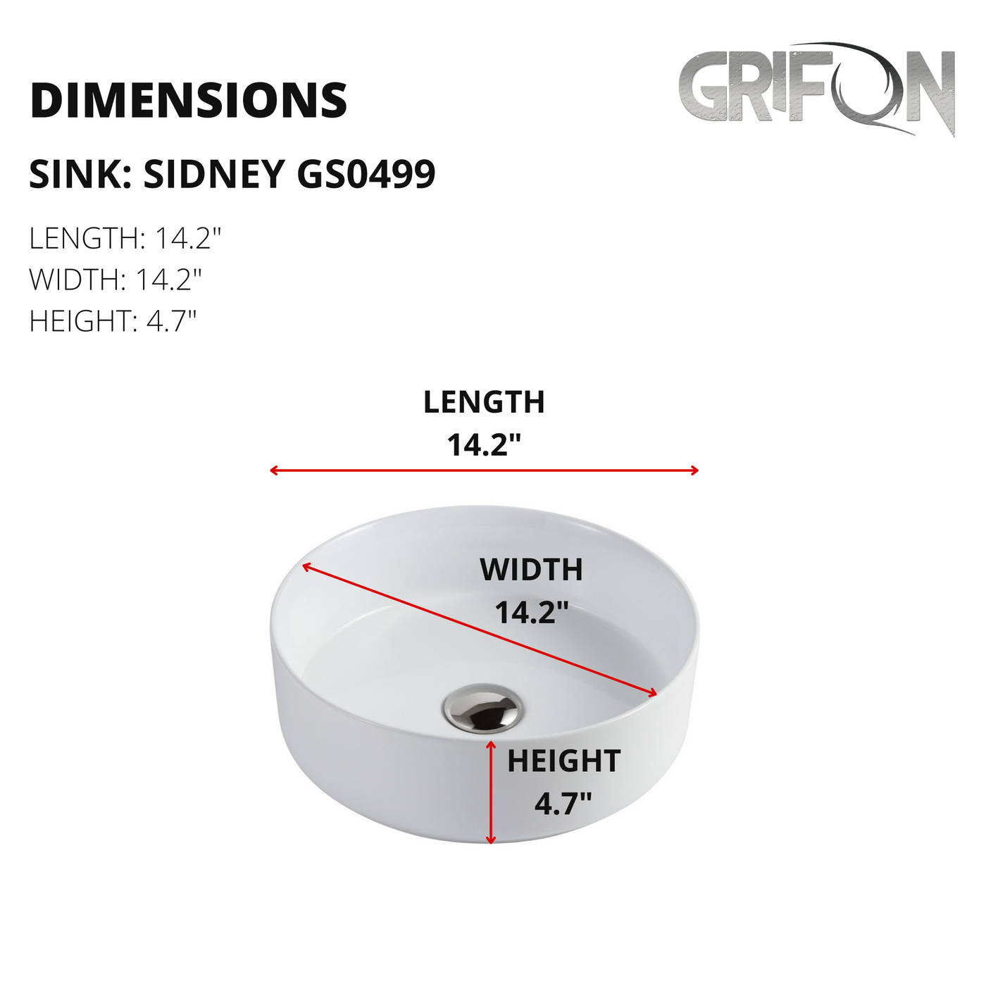 SIDNEY™GS0499 – Round Vessel Ceramic Bathroom Sink - 14,2"- Black & White- Bathroom Sink