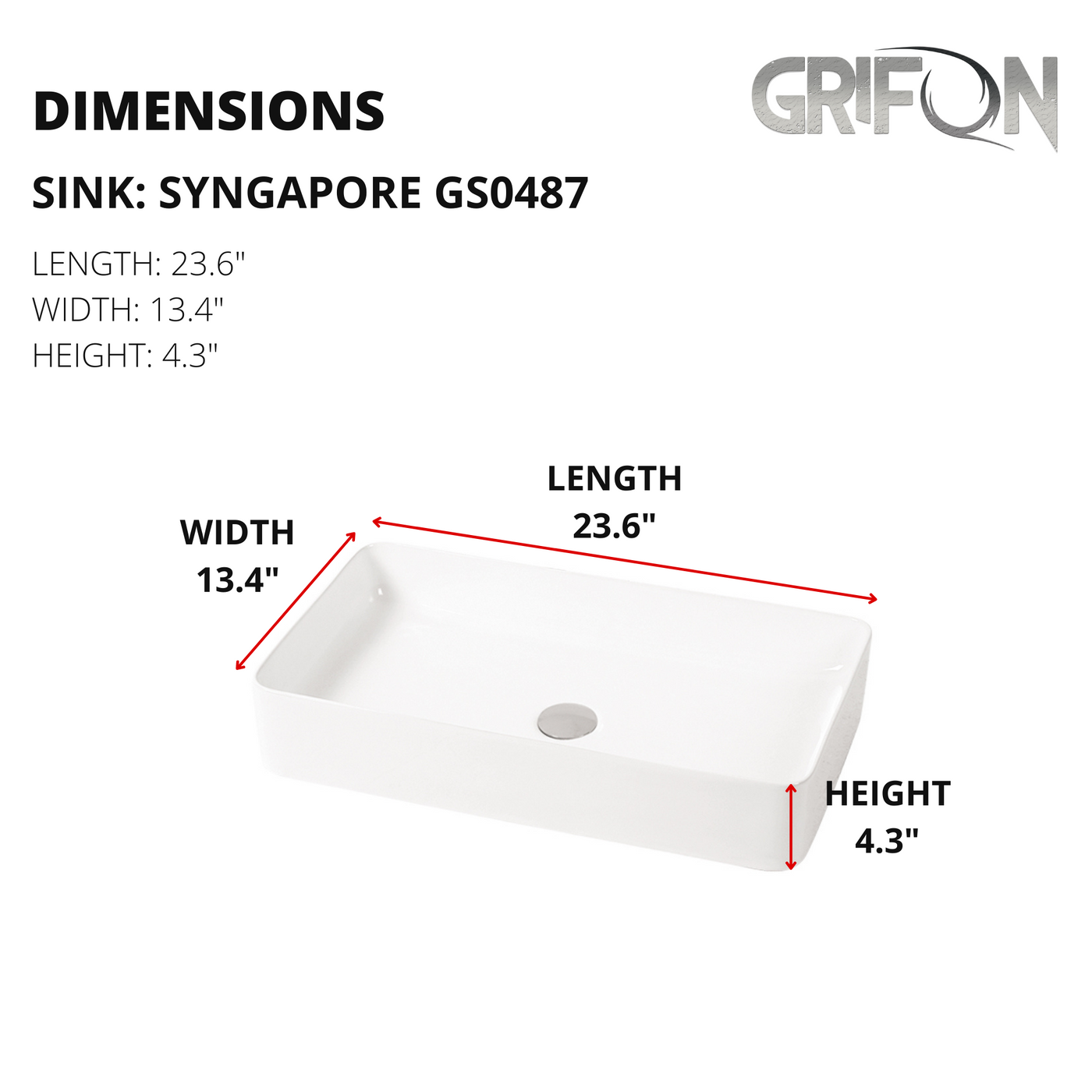 Singapore™ GS0487 – Rectangular Vessel Ceramic Bathroom Sink - 23,6"- White - Bathroom Sink