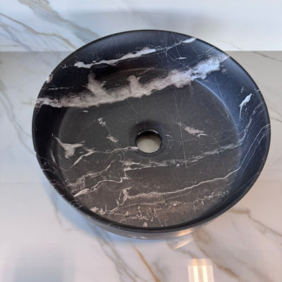 SIDNEY™GSO499 – Round Vessel Ceramic Bathroom Sink - 15"- Black marble & Grey - Bathroom Sink