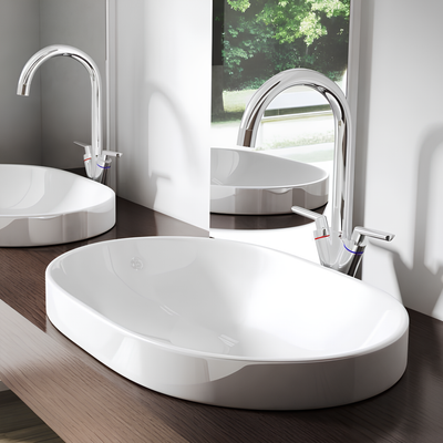 Casa Blanca™ GS0504 – White Ceramic 23.6” - Oval Vessel Sink -  Bathroom Sink