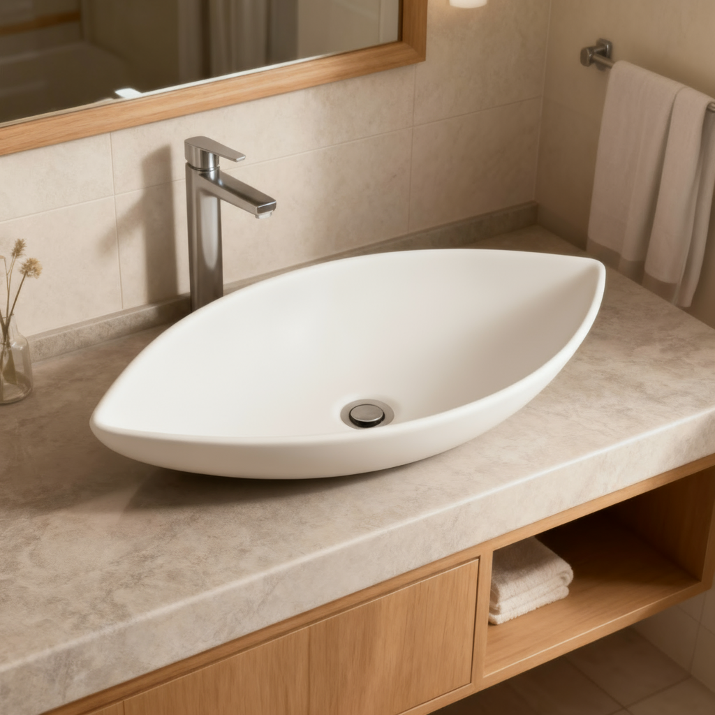 Casa Blanca™ GS0503 – White Ceramic 27.5” Modern Abstract Style Vessel Sink -  Bathroom Sink