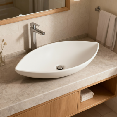 Casa Blanca™ GS0503 – White Ceramic 27.5” Modern Abstract Style Vessel Sink -  Bathroom Sink