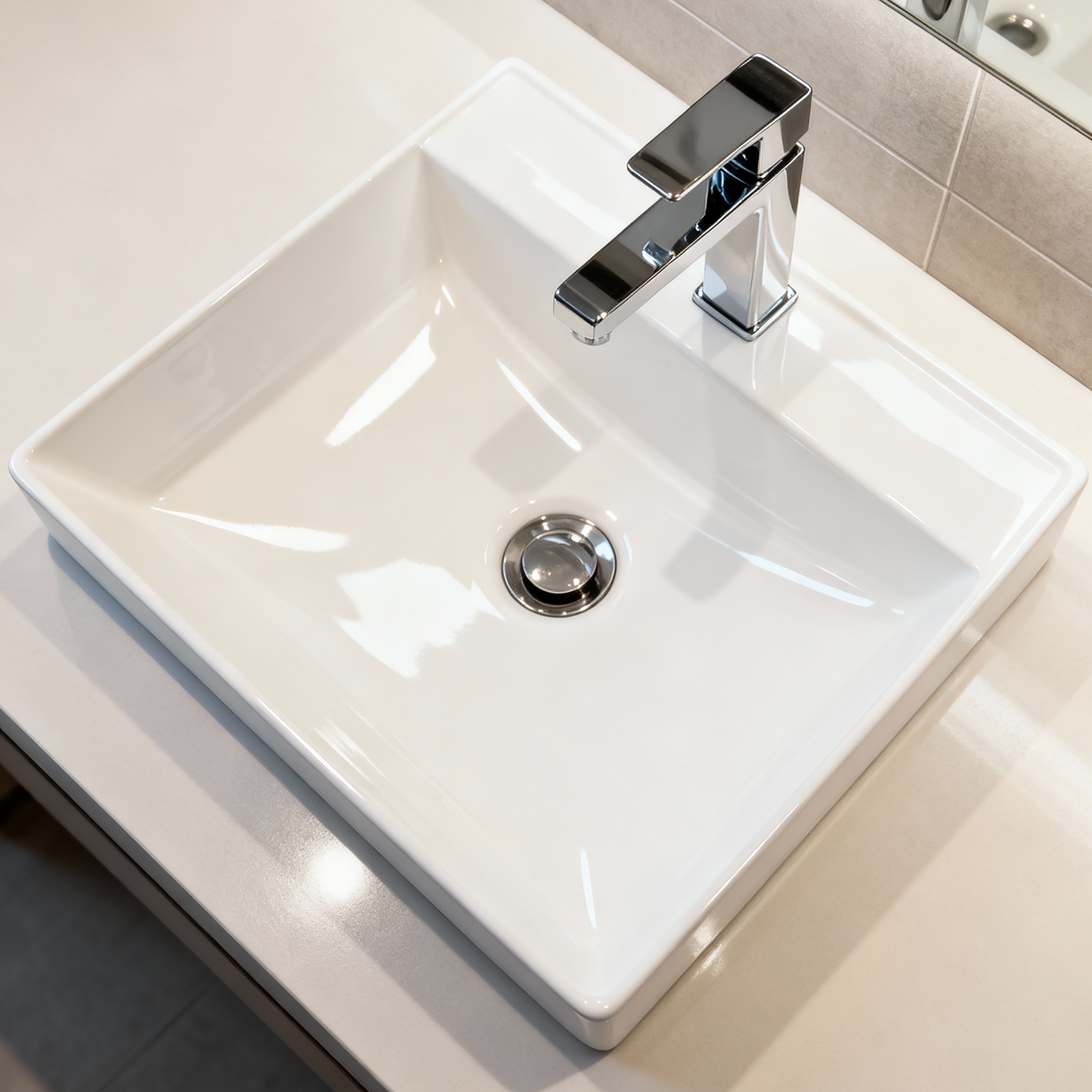 LISBON™ GS0573 – White Ceramic 17,3” - Square Vessel sink  -  Bathroom Sink