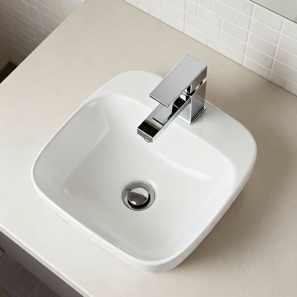 LISBON™ GSO436A-42 – White Ceramic 6,5” - Square Vessel sink for 1 hole tap -  Bathroom Sink