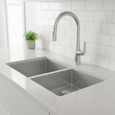 Eterna™ GS328 - Stainless Steel 28" Double bowl 60/40 Undermount Standard Kitchen sink with accessories