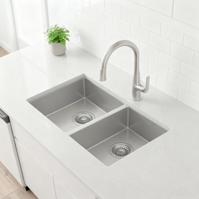 Eterna™ GS328 - Stainless Steel 28" Double bowl 60/40 Undermount Standard Kitchen sink with accessories