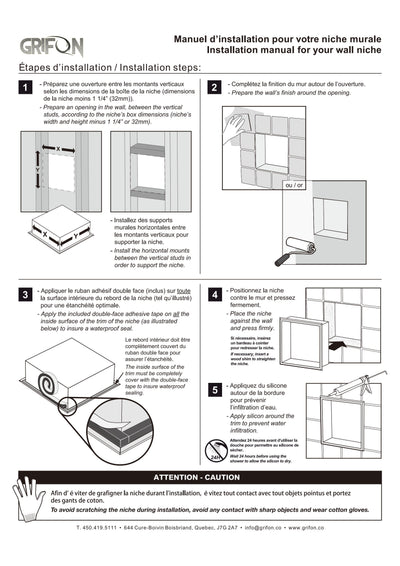 SHOWER NICHE - GN2412-B Stainless Steel Single Bowl Wall-insert Shower Niche