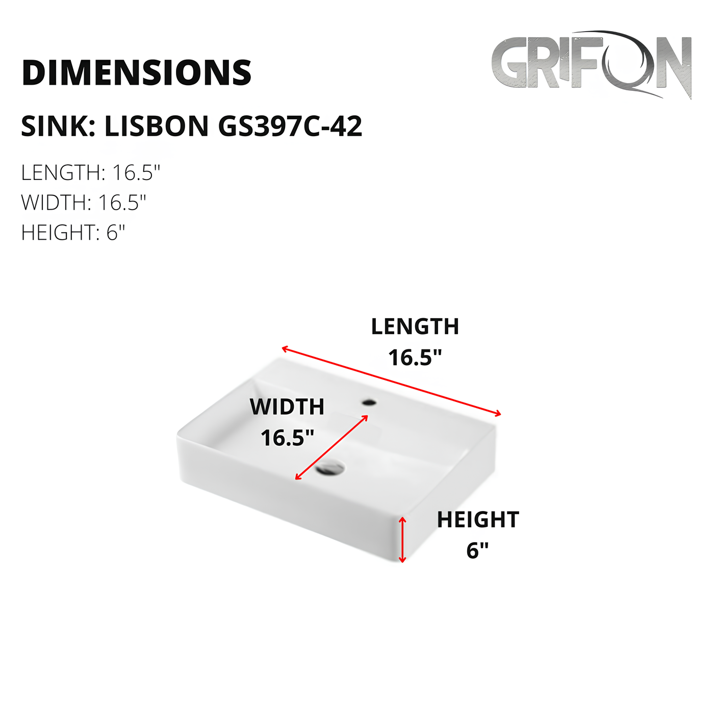 LISBON™ GS397C-42 – White Ceramic 16,5” - Rectangular Drop-in sink-  Bathroom Sink