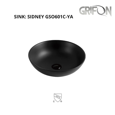 SIDNEY™GSO601C-YA – Round Vessel Ceramic Bathroom Sink - 16"- Black - Bathroom Sink