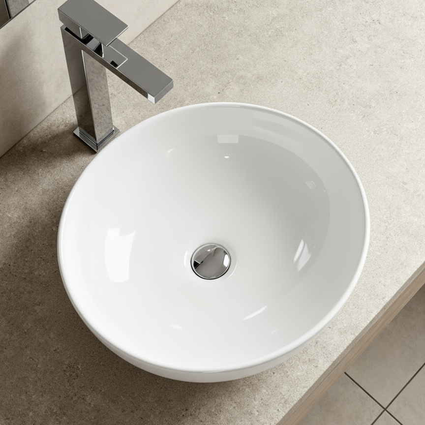 SIDNEY™GSO601C-YD – Round Vessel Ceramic Bathroom Sink - 16"-  White - Bathroom Sink